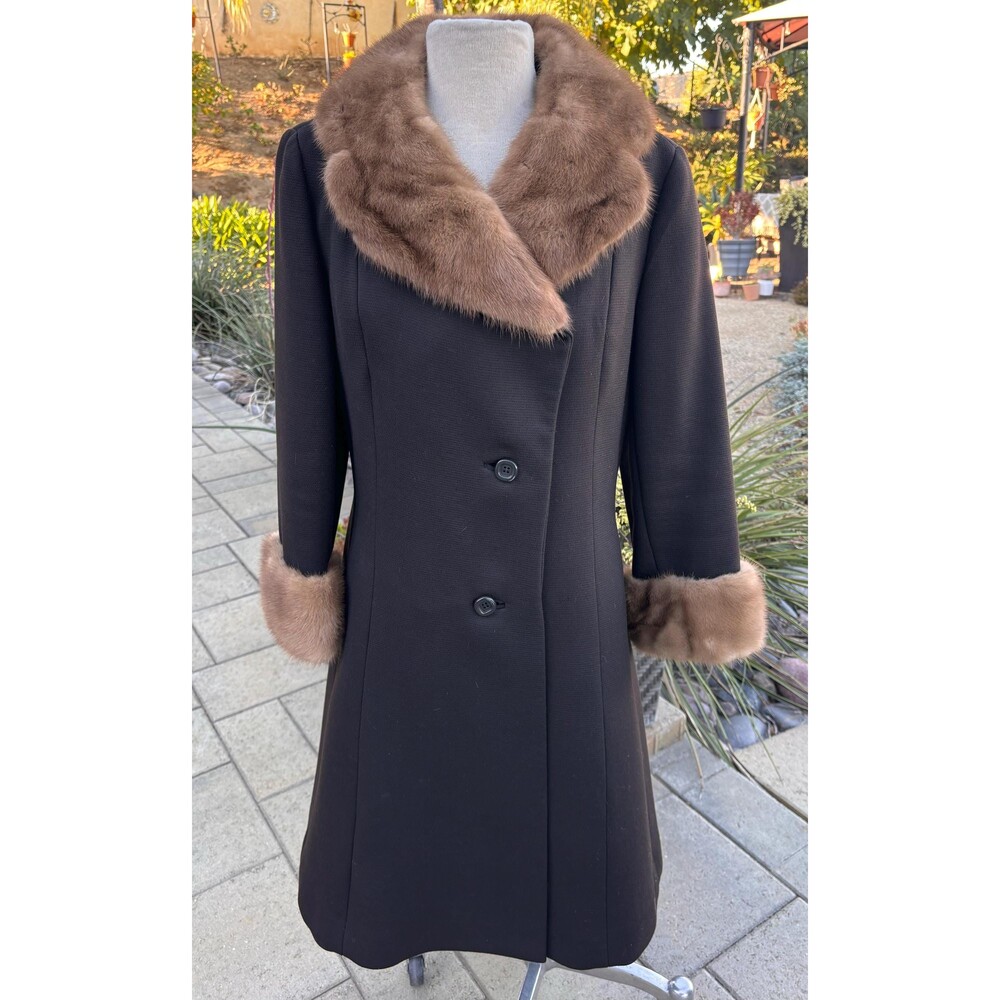 Heavy, Brown Vintage Coat with Fur Trim 1940s, 1950s